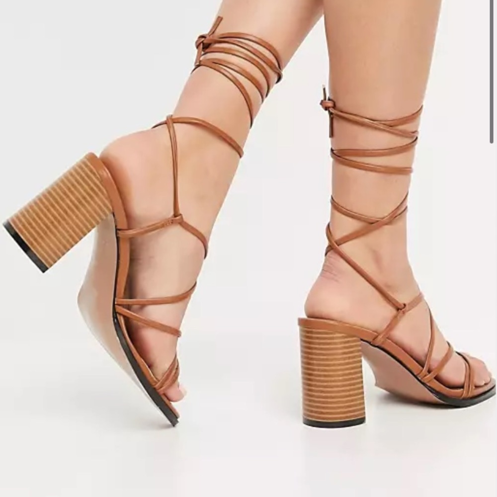 ASOS Wide Fit tie-leg mid heeled sandals